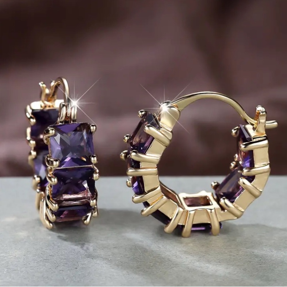 Purple CZ Hoop Earrings